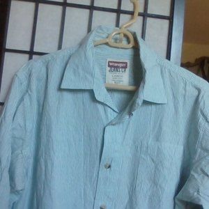 Men's Wrangler Vintage Green Pin Striped Long Sleeve Shirt
